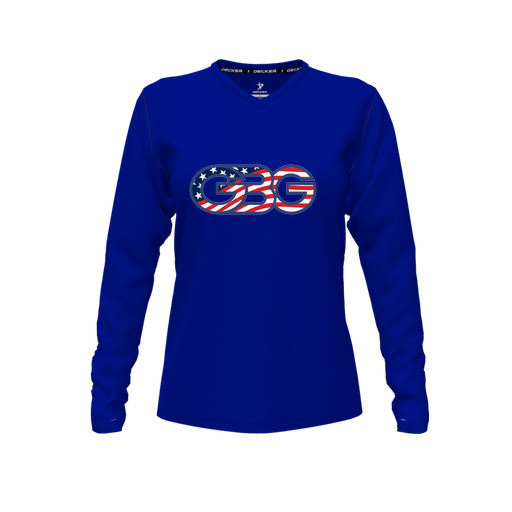 [FTLVCFRY-FYXS-LOGO1] Decker Comfort T-Shirt (Female Youth XS, Royal, V Neck, Logo 1, Long Sleeve)
