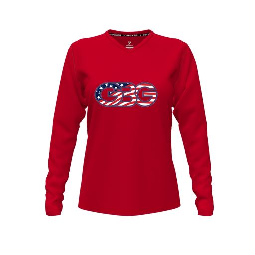 [FTLVCFRD-FYXS-LOGO1] Decker Comfort T-Shirt (Female Youth XS, Red, V Neck, Logo 1, Long Sleeve)