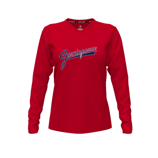 [FTLVCFRD-FYXS-LOGO2] Decker Comfort T-Shirt (Female Youth XS, Red, V Neck, Logo 2, Long Sleeve)