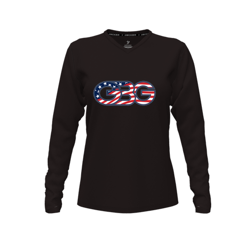 [FTLVPTBK-FYXS-LOGO1] Decker Performance T-Shirt (Female Youth XS, Black, V Neck, Logo 1, Long Sleeve)