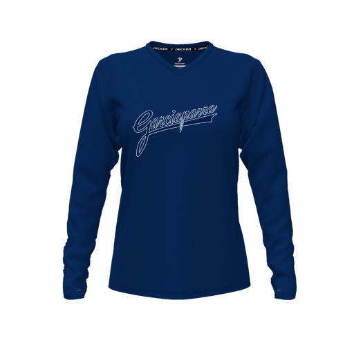 [FTLVPTNV-FYXS-LOGO2] Decker Performance T-Shirt (Female Youth XS, Navy, V Neck, Logo 2, Long Sleeve)