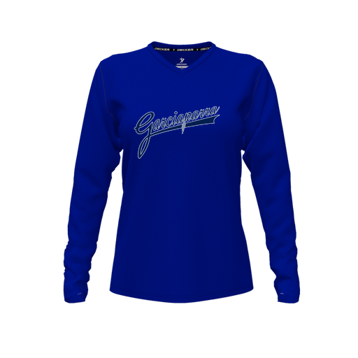 [FTLVPTRY-FYXS-LOGO2] Decker Performance T-Shirt (Female Youth XS, Royal, V Neck, Logo 2, Long Sleeve)