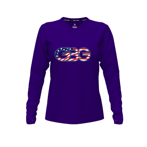 [FTLVPTPP-FYXS-LOGO1] Decker Performance T-Shirt (Female Youth XS, Purple, V Neck, Logo 1, Long Sleeve)